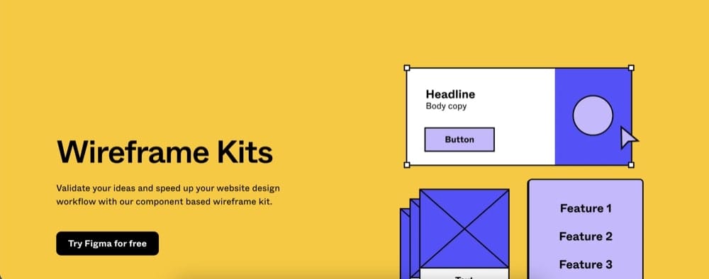 the screen homepage of Figma wireframe kits