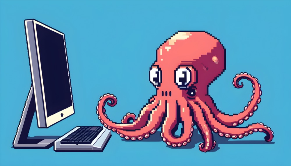 Ai generated art of octopus sitting by computer
