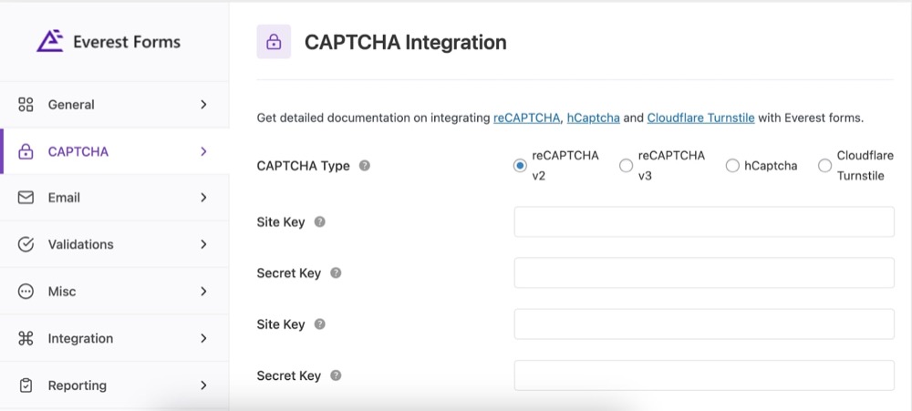 everest form captcha feature