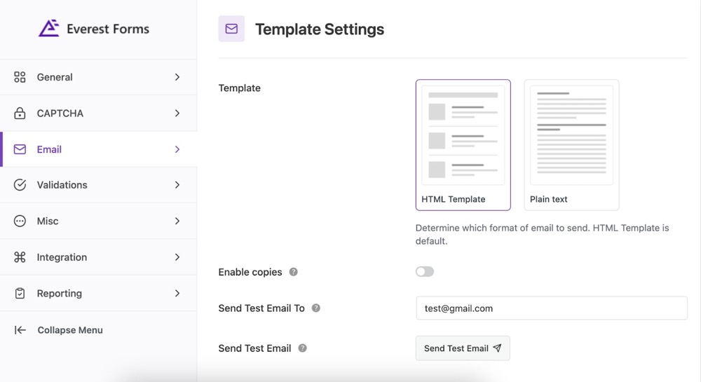 everest form template settings