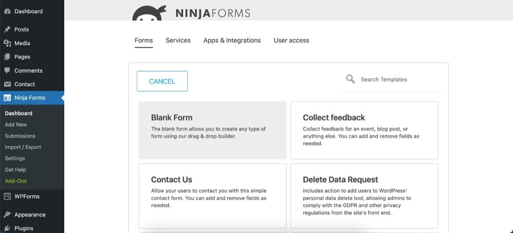 the screenshot of ninja form dashboard
