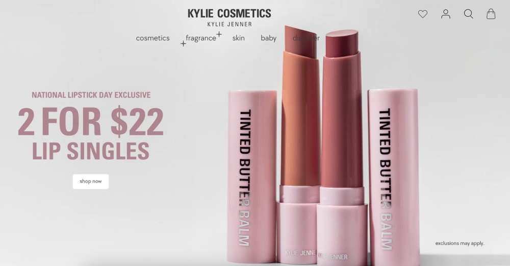 the screenshot of kylie cosmetics