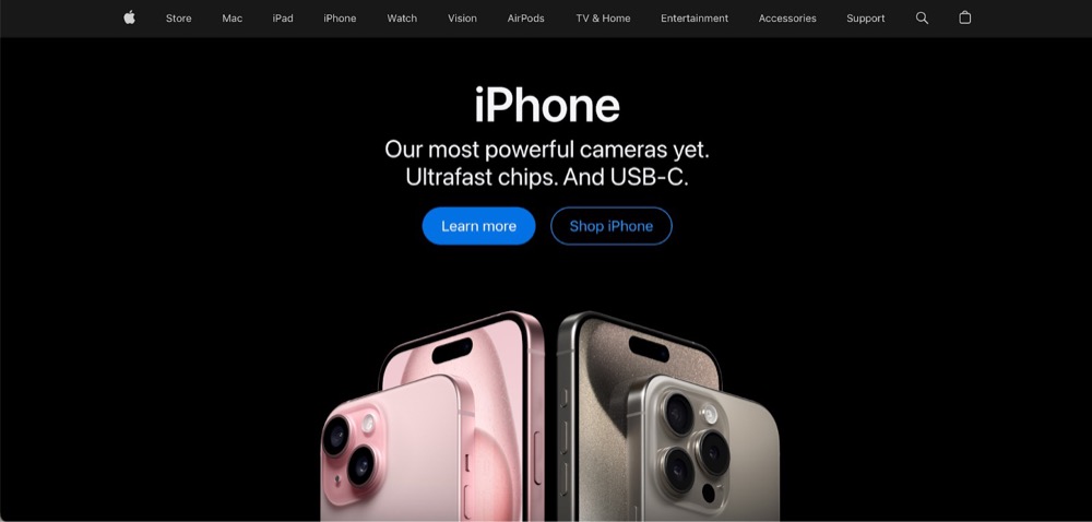 apple's horizontal menu website
