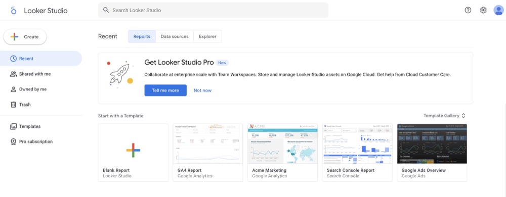 screenshot of looker studio