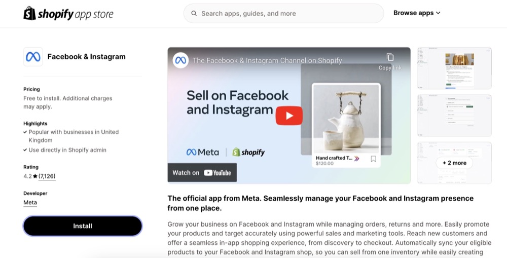 facebook and instagram app on shopify