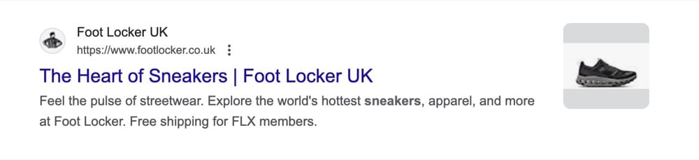 seo title tag example from foot locker