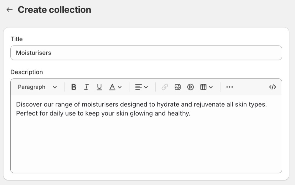 example of collection page description