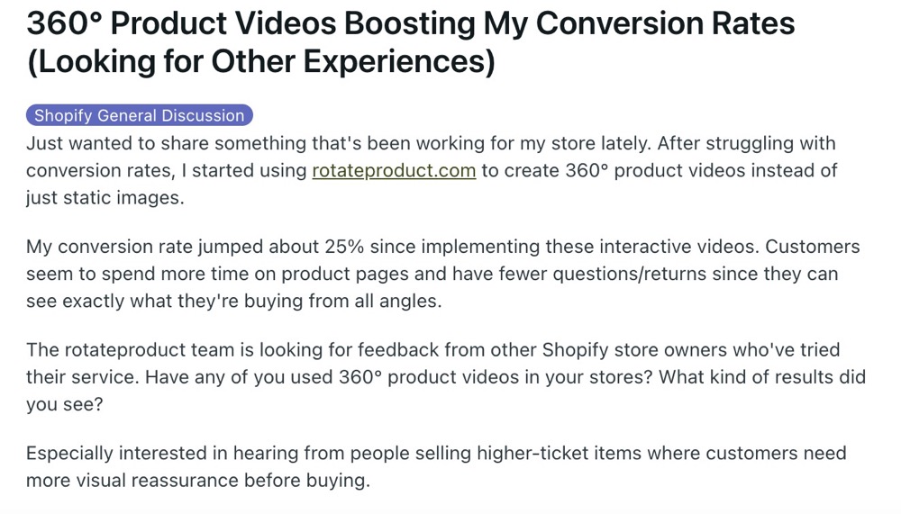 a promotional post on reddit