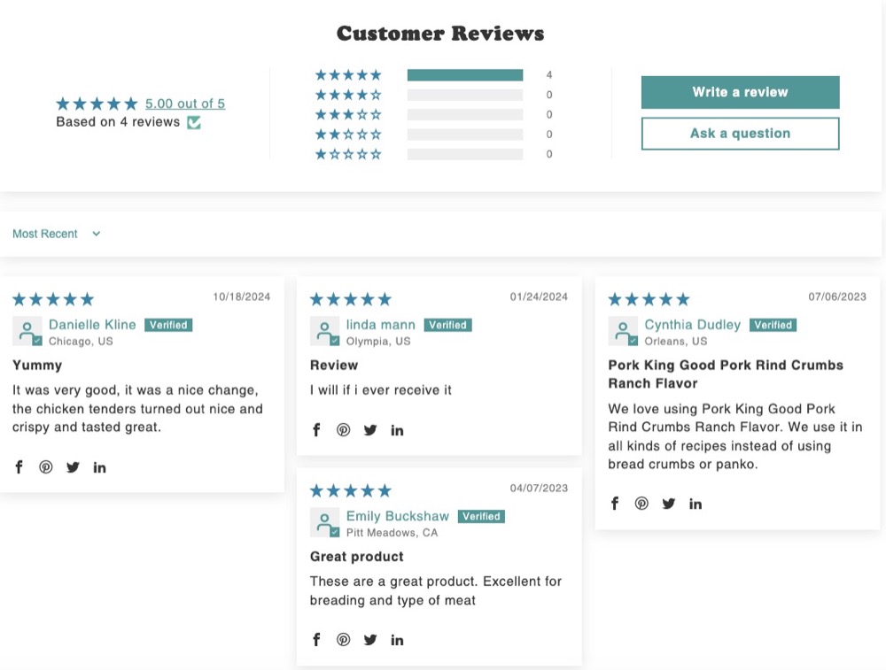Customer reviews and ratings display