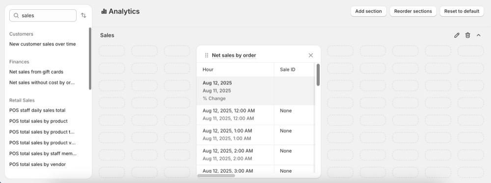 add section in shopify analytics dashboard