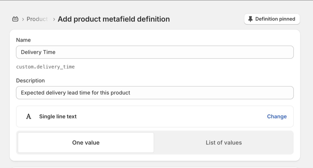 Screenshot metafields in shopify