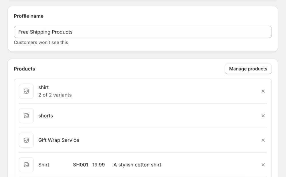 free shipping profile