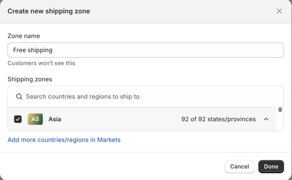 create shipping zone shopify 