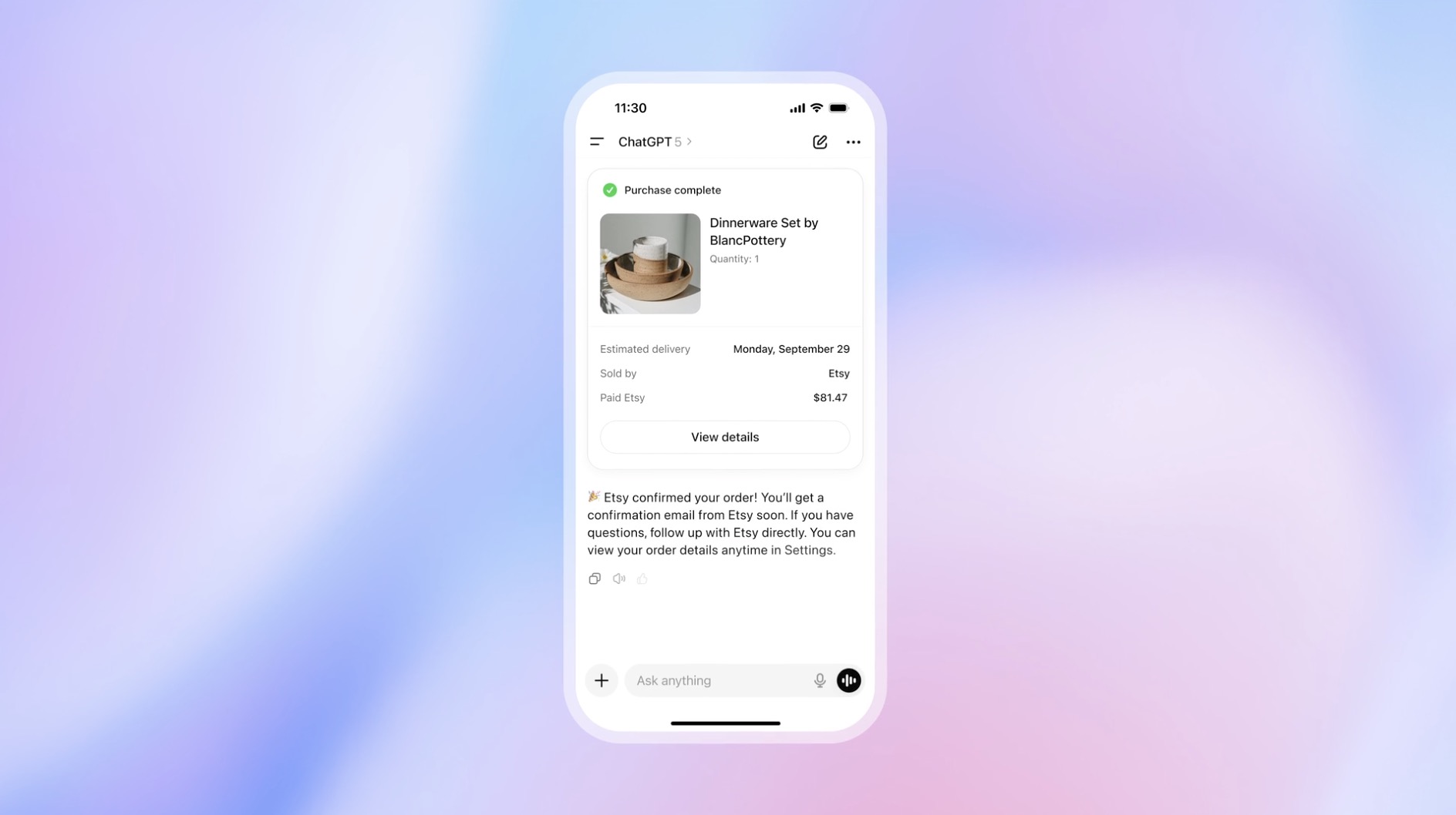 Screenshot of phone with ChatGPT screen.