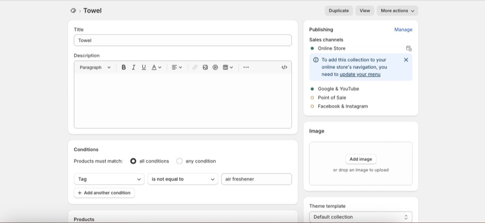 is not equal to in smart collection shopify