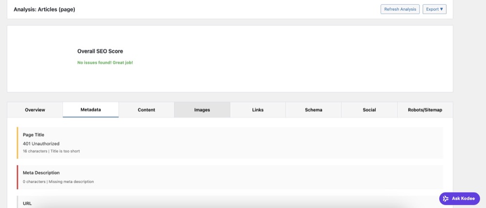Screenshot seo plugin