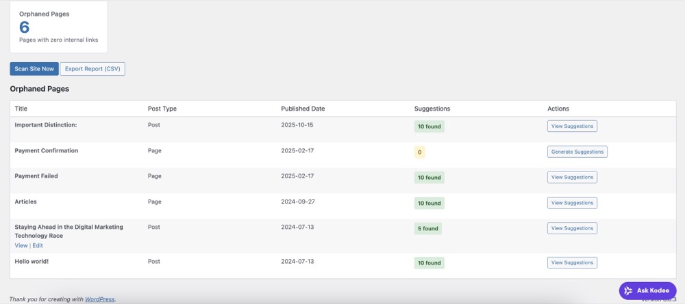 Screenshot internal linking plugin