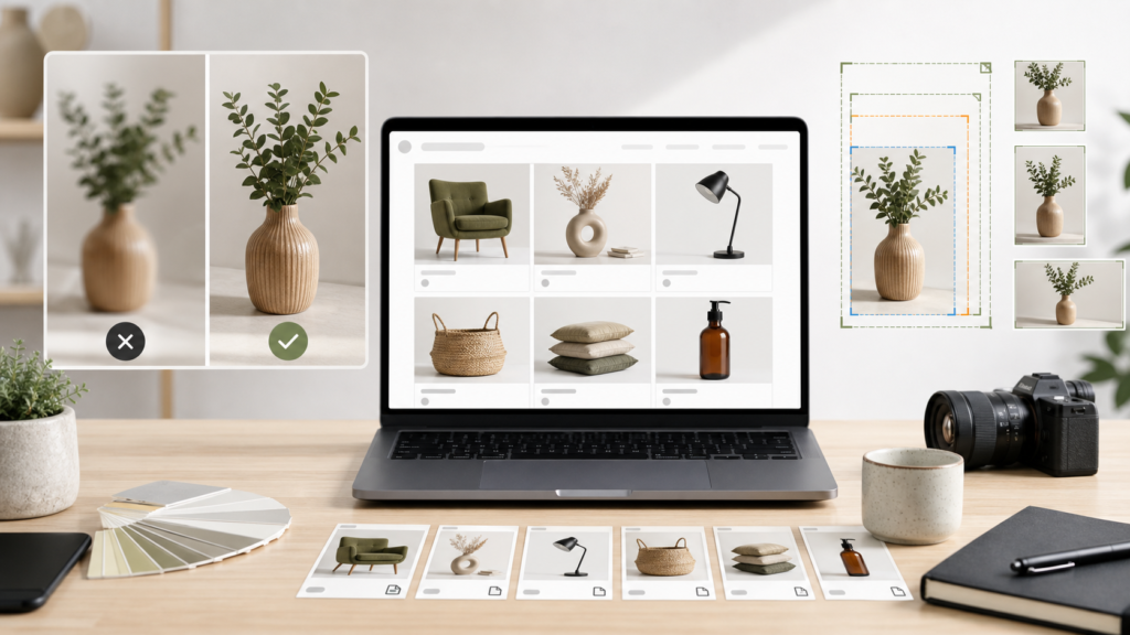 Illustration of a Shopify product grid image quality check