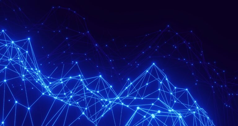Blue abstract network of connected lines and dots